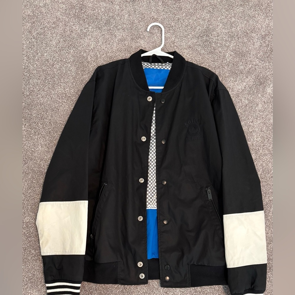 Vintage Adidas Black and White Bomber Jacket with Varsity Style
